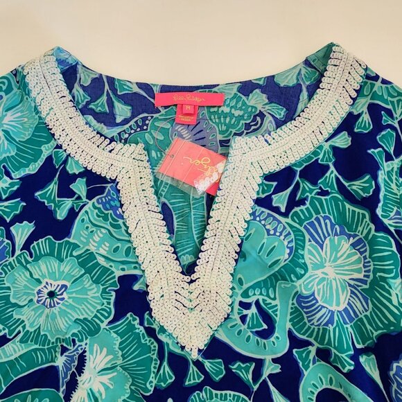 Lilly Pulitzer Renato Sequined Tunic Top Agate Green Mint to Be Floral Tropical - Picture 5 of 13